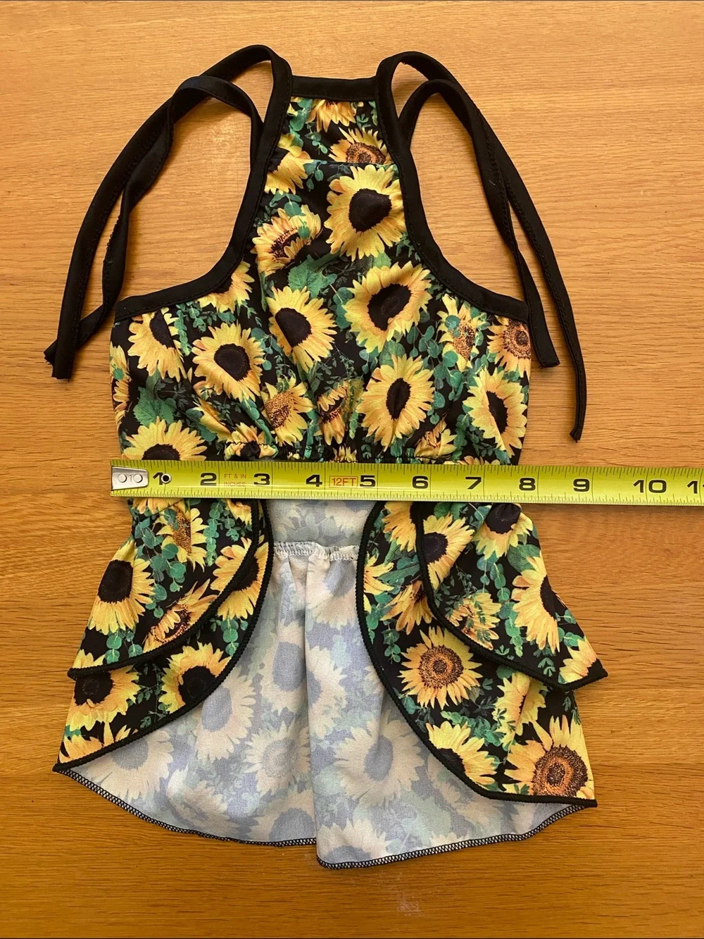 Sunflower Print Dog Dress with Ruffled Skirt - Black & Yellow